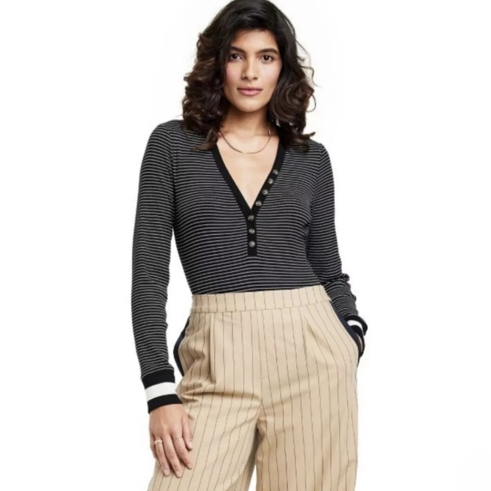 La Ligne x Target Black and White Striped Bodysuit Size L